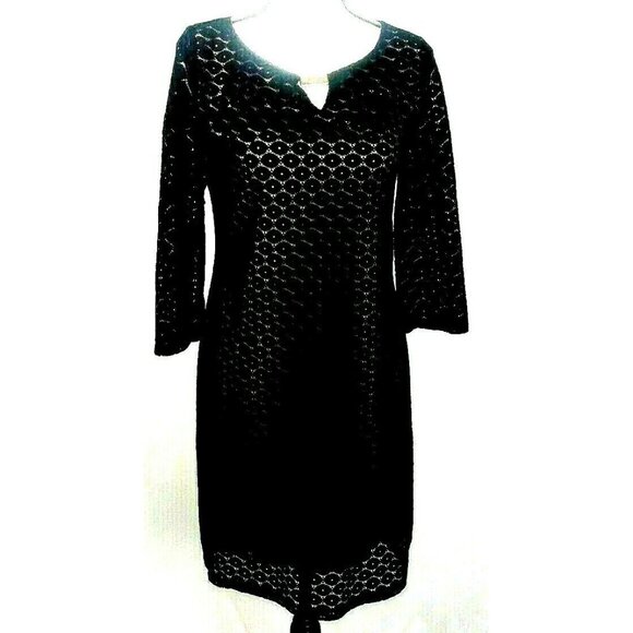 Classic Elegance Black Lace Overlay Lined Dress Size Small Shift Cocktail Chic - Picture 1 of 10